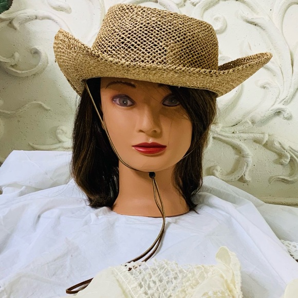 Beach ready Straw Cowboy Hat with Leather Strap main image 5